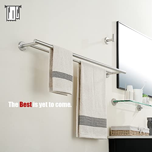 JQK Double Bath Towel Bar, 30 Inch 304 Stainless Steel Thicken 0.8mm Towel Rack for Bathroom, Towel Holder Brushed Finished Wall Mount, Useable Length 27 Inch, TB100L27-BN - color: Brushed, size: 30 Inch