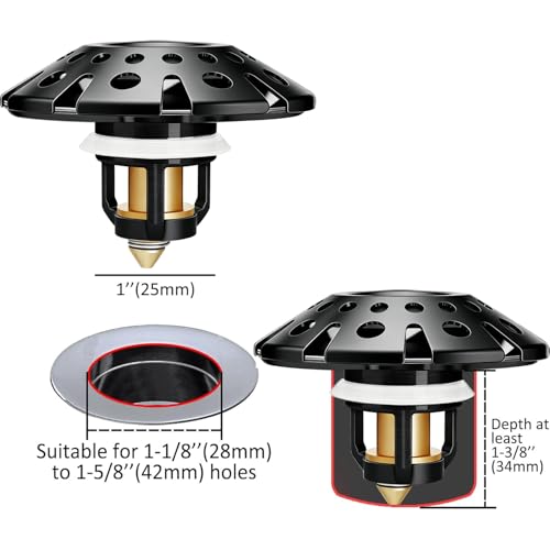 AzWzz Bathroom Sink Drain Strainer, 3 in 1 Pop Up Bathroom Sink Stopper Plug with Hair Catcher Cover, Universal for 1.06 in to 1.6 in Sink Drain, Matte Black - color: Matte Black, style: Bathroom Sink Stopper with Hair Catcher