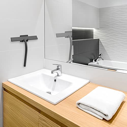 Silicone Shower Squeegee, Black, 11inch | All-Purpose, With Hook, For Shower Glass Door Window Mirror Tile Car Walls - size: 11 inch(2 hooks)