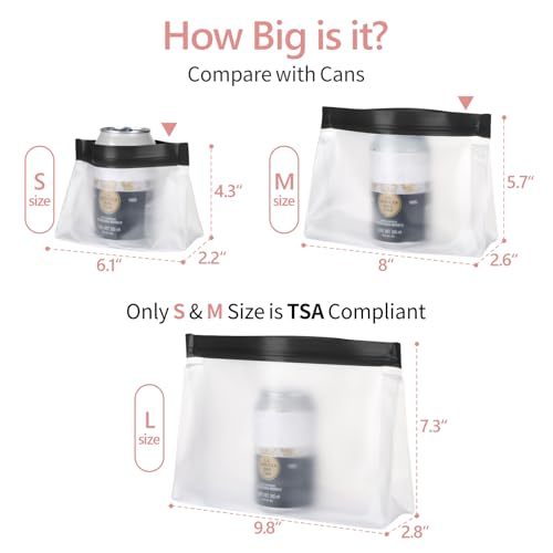 PACKISM Leakpoof Clear Toiletry Bags for Traveling - Sealed TSA Approved Toiletry Bag, Reusable Semi-Transparent Clear Cosmetic Bag with Flat Bottom, Perfect for Travel Essentials, 2L+2M, Black - color: 0-2L 2M-Black