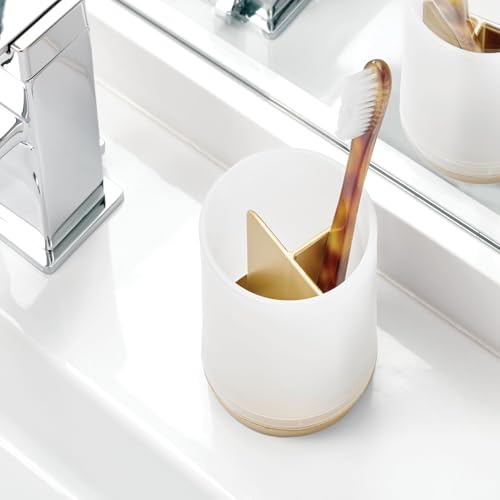 iDesign Toothbrush Holder with 3 Divided Sections for Bathroom or Vanity - Frost/Gold