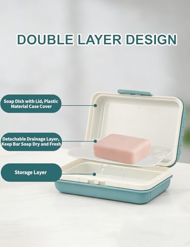 WUECO Travel Bar Soap Dish Holder for Shower, Soap Case with Lid, Portable Soap Box with Drainage Tray for Bathroom, Gym, Hiking, Outdoor, Camping Essentials