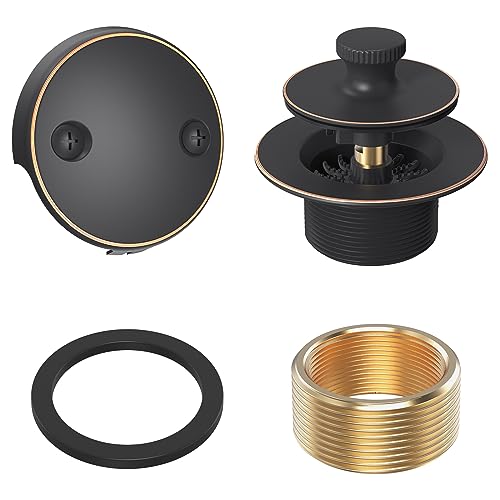 Oil Rubbed Bronze Tub Drain Trim Set Conversion Kit Assembly，All Brass Lift & Turn Bathtub Drain Replacement Trim Kit with Two-Hole Overflow Faceplate and Universal Fine/Coarse Thread - color: Orb
