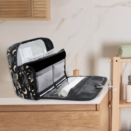 MNSRUU Hanging Toiletry Bag Butterfly and Moon Skull Travel Makeup bag for Toiletries Portable Travel Toiletry Organizer Cosmetic Bags with Hanging Hook - color: Skull A10121