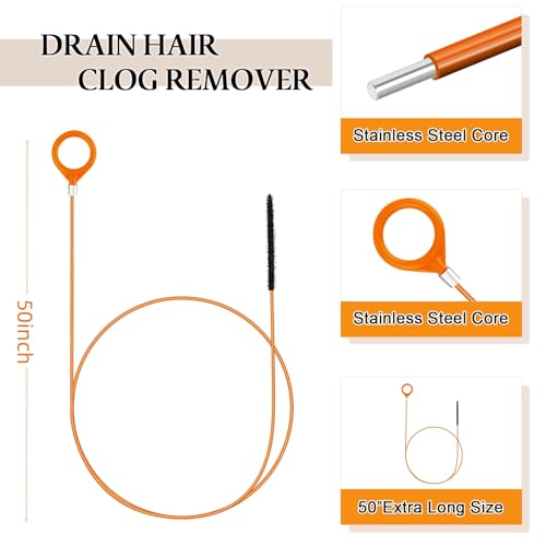 50 Inch Drain Snake Hair Drain Clog Remover for Tub Cleaning, 7PCS | for Cleaning Shower, Bath Tub, Bathroom Drains