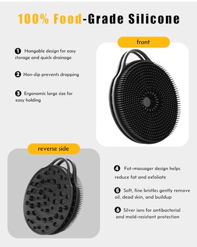 2 in 1 Silicone Body Scrubber, Anti Cellulite Massage Scrubber, Exfoliating Shower Brush for Men & Women, Removes Dead Skin, Reduces Cellulite, Improves Circulation, Fast Dry, Non Slip (1PC, Black) - color: Black, size: 1PC