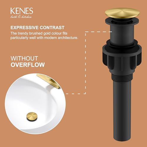 KENES Bathroom Vessel Sink Pop Up Drain Without Overflow Assembly, Lavatory Vanity Sink Drain Stopper, Anti-Clogging Drain Strainer, Brushed Gold, KE-P300A-4 - color: Brushed Gold, size: Big Pop up Cap (Without Overflow)