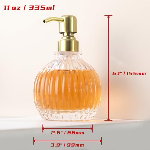 Round Bathroom Soap Dispenser Gold Pump, Glass Bottle with Stainless Steel Pump Liquid Soap Dispenser Sphere Counterto Hand Kitchen - color: Gold, size: 11oz-Round