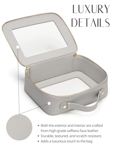 Popvibe Clear Makeup Bag Toiletry Case Travel Transparent Cosmetic Bag with Zipper, Portable Make Up Organizer Traveling Compact Car Bag for Essentials, Beige Grey - color: Beige Grey, style: Large Luxe