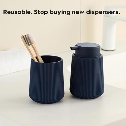 YAUKPH Striped Liquid Hand Soap Dispenser with Leak-Proof Pump for Bathroom and Kitchen Countertop 11oz Navy Blue - color: Blue, size: Liquid Dispenser