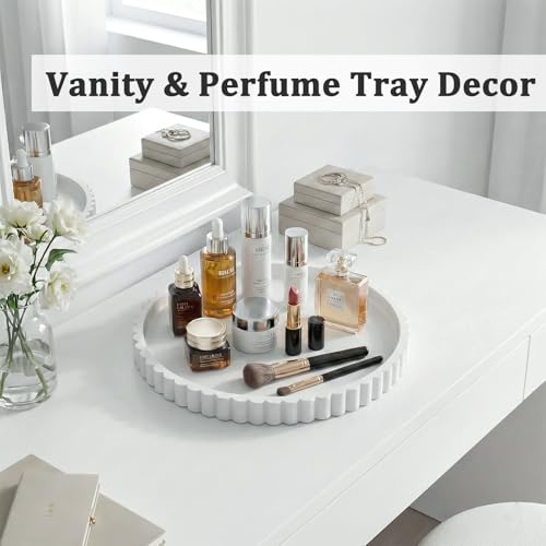 HighHerz Silicone Bathroom Countertop and Vanity Tray-10 Inch Round Silicone Bathroom Tray, Modern Bathroom Decor, Coffee Table Decor, Decorative Tray for Candle, Perfume, Plants (White) - color: White, size: 10.1"