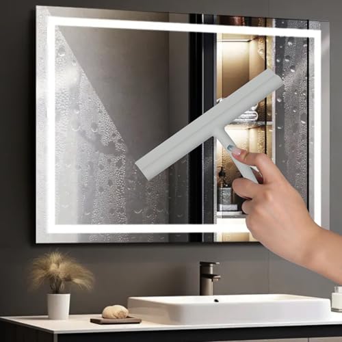 Shower Squeegee for Glass Doors, Full Silicone Jacketed Squeegee with Ergonomic Handle & No-Drill Hook, Cleaning Tool for Windows, Mirrors, Tiles, Bathroom & Car - Grey - color: Gray, size: without loop