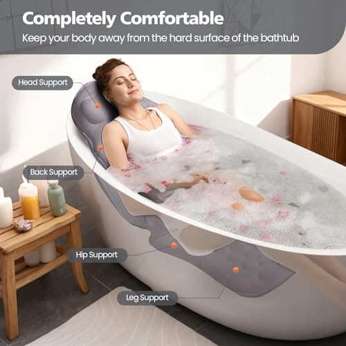 Full Body Bath Pillow for Bathtub,Thick Bathtub Cushion Soft 5D Mesh Spa Cushion,Luxury Tub Pillow with Laundry Bag for Headrest Neck and Back Support,Gift for Soaking (Gray) - color: Gray