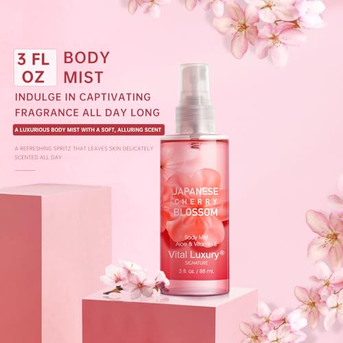 Bath and Body Gift Set – Japanese Cherry Blossom Spa Kit for Women, 3PC Travel Size Set with Shower Gel, Body Lotion, and Fragrance Mist, Body Care Set for Gifting, Bridesmaid Gifts
