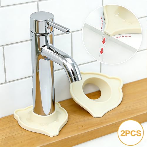 Compact Silicone Kitchen Sink Faucet Splash Proof Mat, Tap Water Diversion Splash Guard Drain Pad(White,2PCS) - color: Whitex2