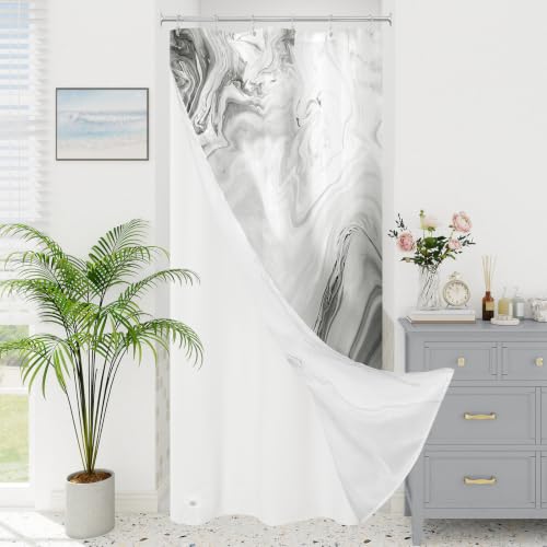 MitoVilla 3 in 1 Stall Half Size Grey Marble Shower Curtain Set-36 W x 72 H, Modern Ripple Shower Curtain and Waterproof Fabric PEVA Liner Set with Stainless Steel Hooks - color: 3 in 1 - Grey, size: 36"W x 72"L (Pack of 1)