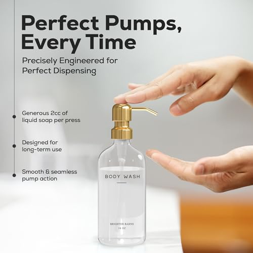 Luxury Shampoo and Conditioner Dispenser Set by Brighter Barns - Shampoo Conditioner Body Wash Dispenser - Refillable Plastic Shower Bottles for Gold Bathroom Decor, Airbnb, Spa, Hotel (Clear/Gold) - color: Clear Gold