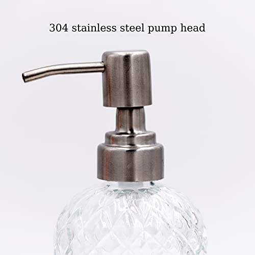 16 oz Diamond Pattern Glass Soap Dispenser, Kitchen and Bathroom Refillable Soap Dispenser with Rust Resistant Stainless Steel Pump for Hand Soap, Lotion Glass Liquid Dispenser (Clear) - color: Clear
