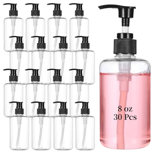 30 PCS Empty Lotion Bottles with Pump, 8 oz/250 ml, Clear | Refillable Plastic Design, Portable Travel Use, For Shampoo, Conditioner, Cream, Liquid Soap And Hand Dish Soap - color: Clear