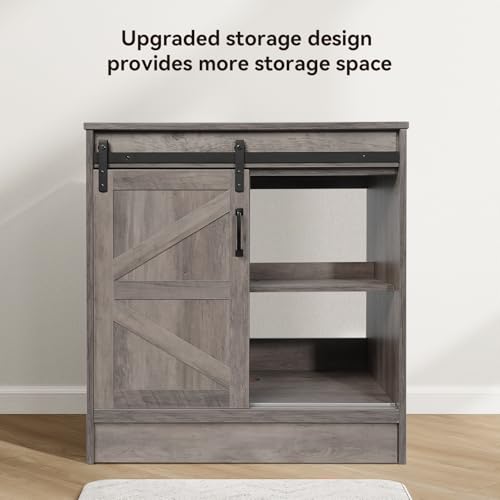 30" Barn Door Bathroom Vanity, Farmhouse Style Standing Pedestal Cabinet with Black and White Ceramic Vessel Sink - color: Black and White Ceramic Sink, size: 30"