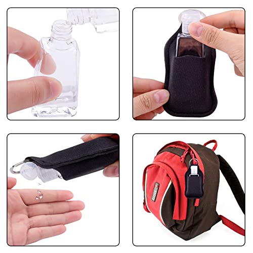 Duufin 60 Pcs Black Hand Sanitizer Holder Keychain Empty Travel Bottle Set | Including 30 Pcs Black Hand Sanitizer Keychain Holder and 30 Pcs Refillable Empty Travel Bottles for Backpack Purse - color: Black