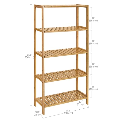 SONGMICS Bamboo Storage Shelf, 5-Tier Shelving Unit, Multifunctional, in The Entryway, Bathroom, Living Room, Balcony, Kitchen, 10.2 x 23.6 x 51.2 Inches, Light Bamboo UBCB35Y - color: Light Bamboo, size: 5 Tiers (10.2"D x 23.6"W x 51.2"H)