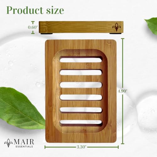 Bamboo Soap Dish – 2-Pack Self-Draining Soap Dish for Shower – Natural Bamboo Wood Tray for Bathroom with Drainage – Wooden Holder for Kitchen, Bath, Sink