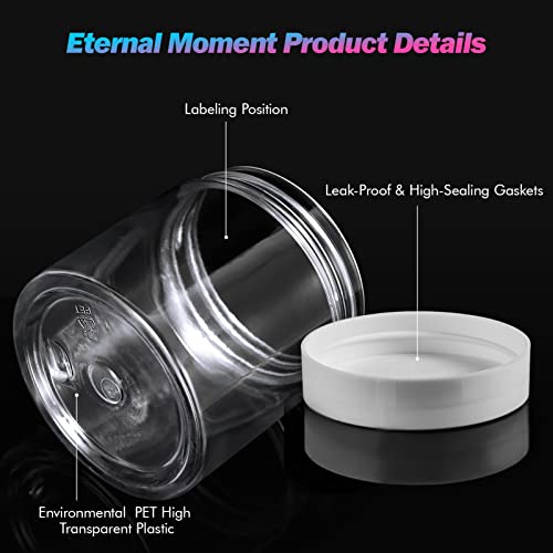 36 Pack 4 OZ Plastic Jars Round Clear Cosmetic Container Jars with White Lids, Eternal Moment Plastic Slime Jars for Lotion, Cream, Ointments, Makeup, Eye shadow, Samples, Potravel Storage - color: White Lid, size: 4 Ounce