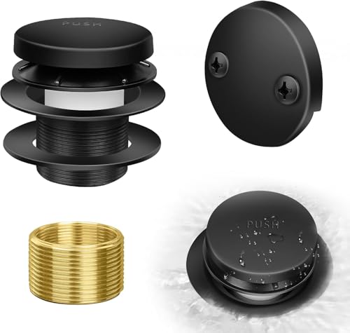 Tip-Toe Bathtub Drain Kit with Two-Hole Overflow Plate, Premium Quality Bath Tub Drain Replacement fits for All Bathtub, Universal Fine/Coarse Thread Bathtub Stopper (Matte Black) - color: Matte Black