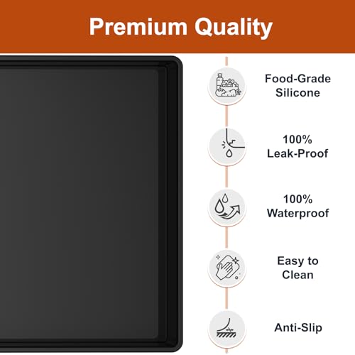 ukeetap Extra Thick Silicone Mat Waterproof with Raised Edge 34" x 22", Under Sink Mat for Kitchen & Bathroom, Kitchen Cabinet Liner, Multi-Purpose for Storage & Protection, Black - color: Black, size: 34"L x 22"W