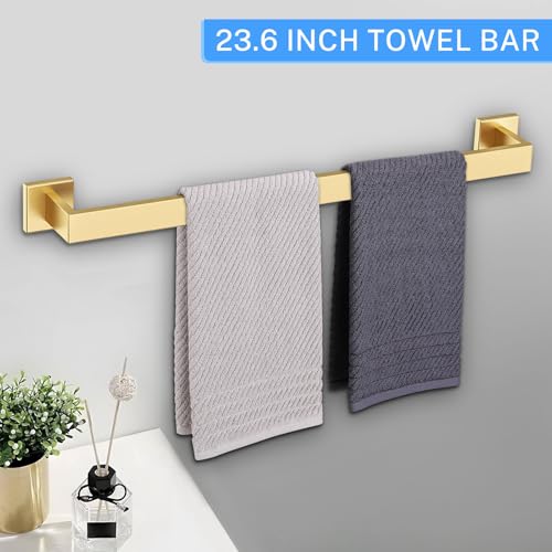 10-Piece Brushed Gold Bathroom Hardware Set Gold Towel Bar Set,Towel Holder/Rack for Bathroom,Stainless Steel Wall-Mounted 23.6 Inch Bathroom Accessories Set - color: 10 Pcs Brushed Gold