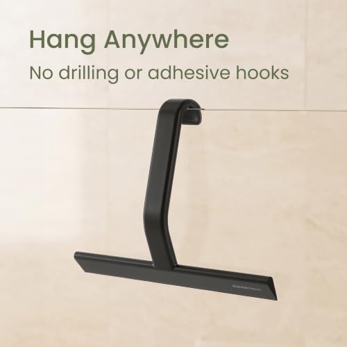 dancemoon JustHang Shower Squeegee for Glass Doors, All-One-Piece Wider 12" Silicone Squeegee with Built-in Hook for Window, Mirror, Tile Wall, Car, Streak-Free Bathroom Cleaner Tool, 12-Inch Black - color: Classic Black, size: 12 Inches