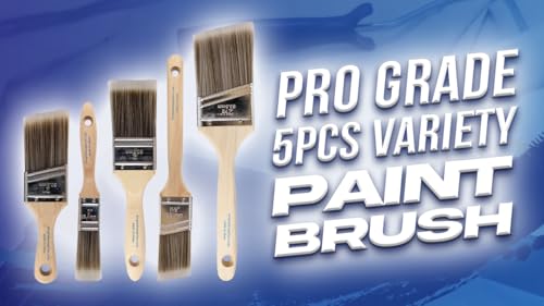 Pro Grade Paint Brushes, 5-Piece Paint Brush Set, Flat & Angle Brushes for Walls, Trim, Cabinets, Interior & Exterior Latex and Oil Paints, Stains