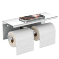 FORIOUS Double Toilet Paper Holder with Shelf, Wall Mount Tissue Roll Holder for Bathroom, 304 Stainless Steel Commercial Toilet Tissue Dispensers with Phone Shelf (1, Chrome) - color: Chrome