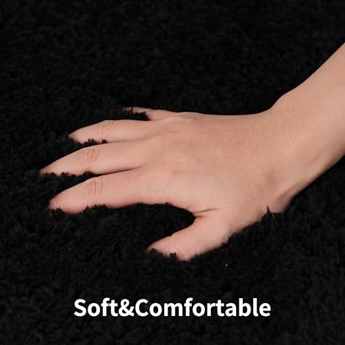 3 Pieces Luxury Bathroom Rug Set with U-Shaped Toilet Rug, Non-Slip Rubber Bottom, Thick Microfiber Fluffy Plush, Water Absorption, Quick Dry, Ultra Soft, Bath Mats for Bathroom, Tub(Black) - color: Black