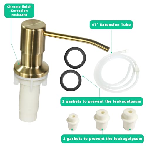 Soap Dispenser for Kitchen Sink, Built in Sink Soap Dispenser, Countertop Soap Dispenser Pump with 47" Extension Tube kit, No Need to Fill Little Bottle Again, Golden - color: Golden