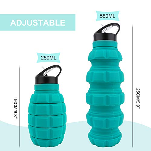 QiCheng&LYS 19.5oz Collapsible Travel Water Bottle, Reuseable BPA Free Silicone Foldable Water Bottles for Travel Gym Camping Hiking, Portable Leak Proof Sports Water Bottle with Carabiner(Blue) - color: Blue