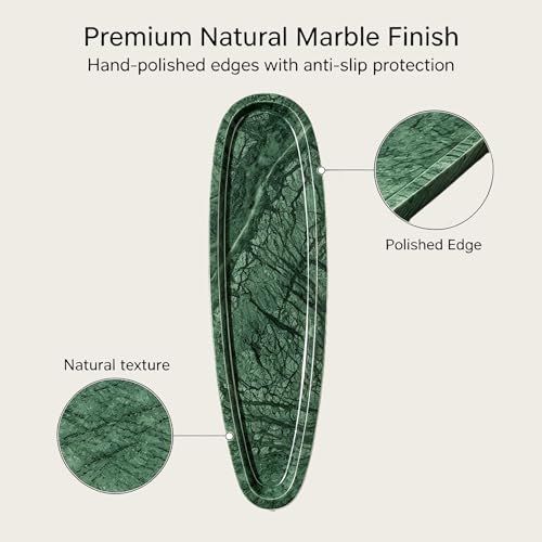Natural Marble Vanity Tray, 16.6"x4.6" Green Real Stone Decorative Tray for Bathroom Countertop & Home Decor, Catchall Organizer for Jewelry, Candles, Cosmetics & Perfume（Green） - color: Green