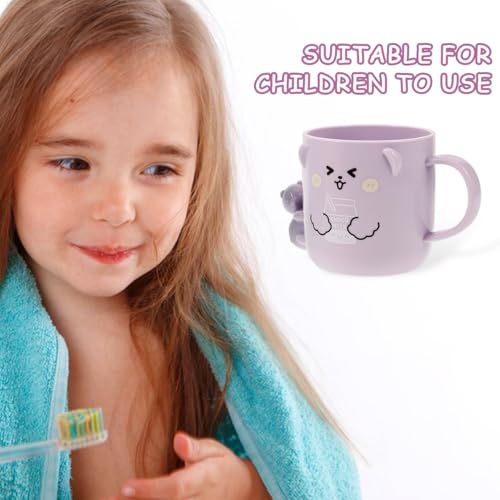 Solustre Cartoon Bathroom Cups for Kids 2-Pack Plastic Toothbrush Holders Reusable Kids Water Mugs with 3D Bear Design