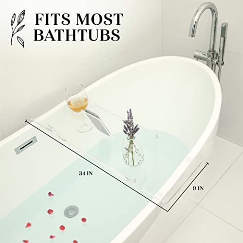34" Supreme - Clear Acrylic Bathtub Tray Caddy Tub Shelf, Spa Board Luxury Bathroom Bath tub Table, Fits Across Bathtubs, Book, iPad and Wine Glass Holder (Supreme, 34") - size: 34"