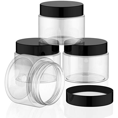 Patelai 4 Pieces Round Wide-mouth Leak Proof Plastic Container Jars with Lids for Travel Storage Makeup Beauty Products Face Creams Oils Salves Ointments DIY Making(2 Ounce,Black) - color: Black, size: 2 Ounce