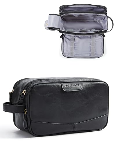 BAGSMART Large Toiletry Bag for Men, High-gloss PU Leather Travel Bag for Toiletries, Dopp Kit Water Resistant Shaving Bag for Bathroom Shower-Black - color: Black (High-gloss), size: Large-8L