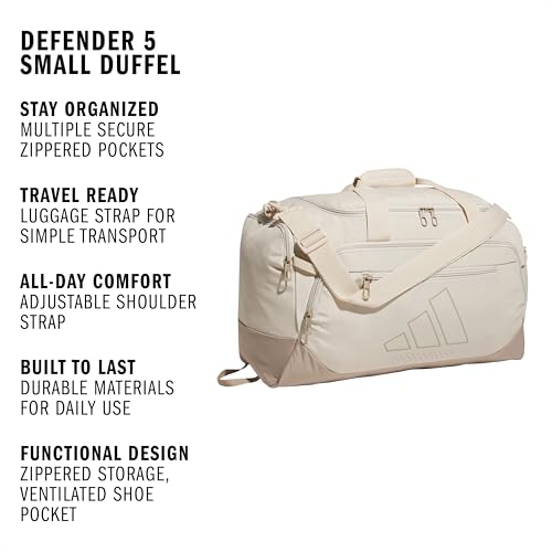 adidas Defender 5 Duffel Bag for Sports, Gym and Travel, Crystal Linen Beige/Trace Khaki, OSFA - color: Crystal Linen Beige/Trace Khaki, style: Small (42l)