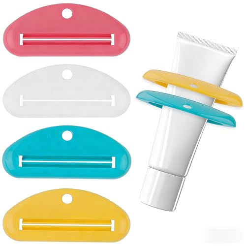 4 Pack Toothpaste Tube Squeezer - Hanging Toothpaste Roller Dispenser with Clips, Toothpaste Saver and Organizer for Bathroom, Kitchen, Travel