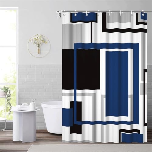 48x72inch Blue Abstract Geometric Shower Curtain Set with Hooks Blue Black White Grey Bath Curtain for Bathroom Blue Grey Fabric Shower Curtain Bath Curtains Decorative Stall Hotel Bathtubs - color: Blue Black02, size: 48"W x 72"L (Pack of 1)