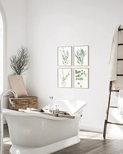 HAUS AND HUES Botanical Plant Wall Art - Set of 4 Prints, Floral Kitchen Decor, Boho Leaf Eucalyptus Wall Art, Green Botanical Poster (Beige Frame, 11x14) - color: Eucalyptus Leaves, size: 11x14, style: Beige Framed