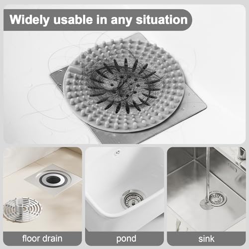 Hair Catcher Drain Cover Set for Shower Sink Floor Use Silicone Hair Stopper in Multiple Shapes Colors for Home Cleaning(Grey) - color: Gray, size: 5.3 inch