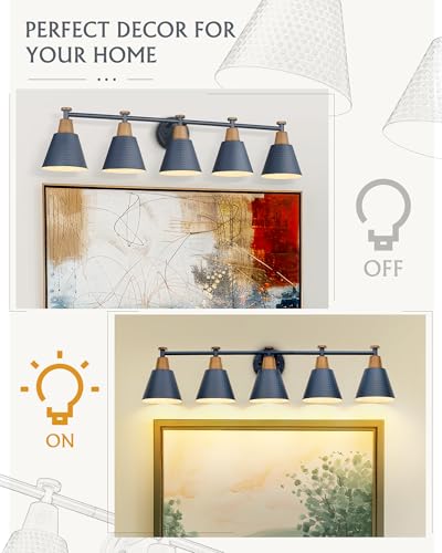 FEMILA 5 Light Bathroom Vanity Light, 37.4" Bathroom Lighting Fixtures Over Mirror, Blue Finish, E26 Base, 4FG59B-5W Blue - color: Navy Blue, size: 37"
