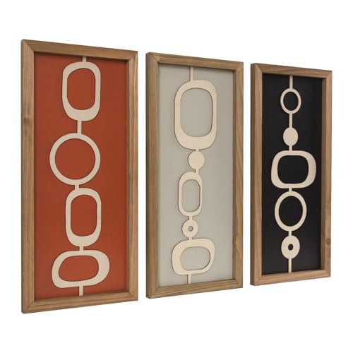 pechpell 3 Set Of Mid Century Modern Wall Art Wooden Framed, Modern Boho 3D Abstract Geometric Mcm Wall Hanging For Living Room, Bedroom, Entryway, Home Office, Earth Tone Minimalist Decor