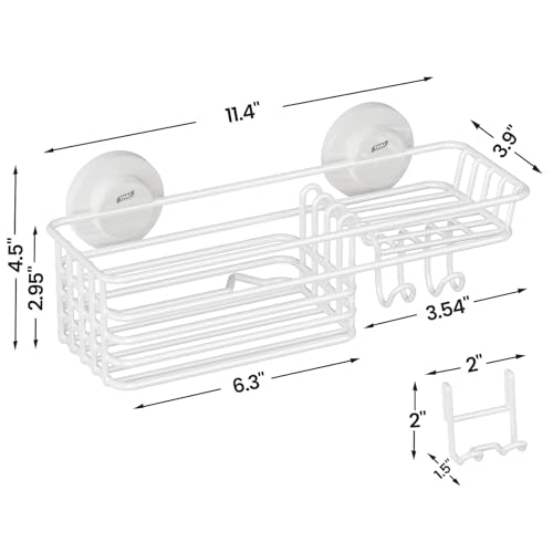 LEVERLOC Shower Caddy Suction Cup, Heavy Duty Bathroom Organizer | Shower Organizer for Inside Shower with Hooks & Soap holder, NO-Drilling Bathroom shelves-White - color: 1 × White